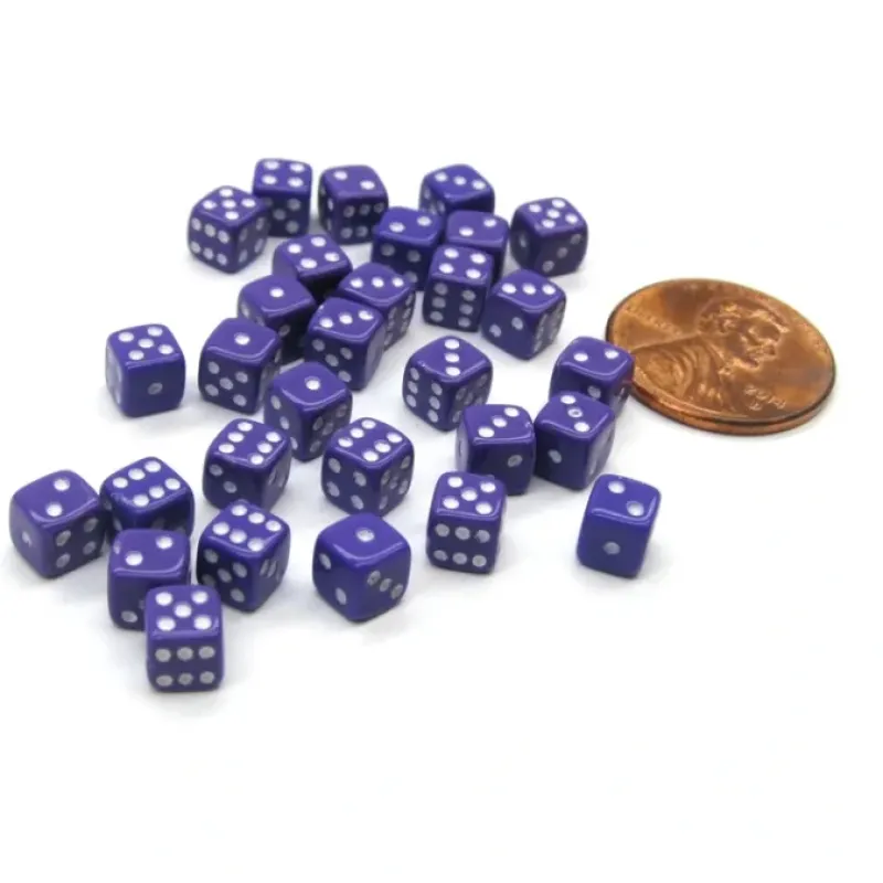 Dice-30 Deluxe Rounded Corner Six Sided D6 5mm .197 Inch Small Tiny Dice - Purple - Your Source for Gaming Essentials