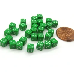 Dice-30 Deluxe Rounded Corner Six Sided D6 5mm .197 Inch Small Tiny Dice - Green - Your Source for Gaming Essentials