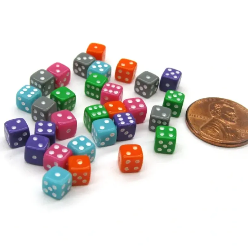 Dice-30 Deluxe Rounded Corner Six Sided D6 5mm .197 Inch Small Tiny Dice - 6 Assorted - Your Source for Gaming Essentials
