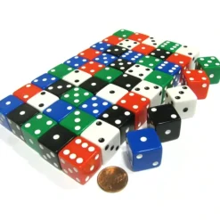 Dice-50 Large 19mm D6 Dice (Over 1 Pound of Dice)-10 Ea of Blue Black Green Red White - Your Source for Gaming Essentials