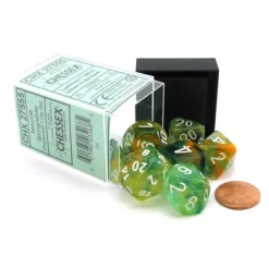 Dice-7 Piece Polyhedral DnD Nebula Dice Set with Luminary - Spring with White Numbers - Your Source for Gaming Essentials
