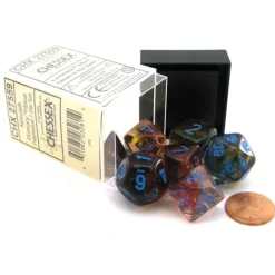 Dice-7 Piece Polyhedral DnD Nebula Dice Set with Luminary - Primary with Blue Numbers - Your Source for Gaming Essentials