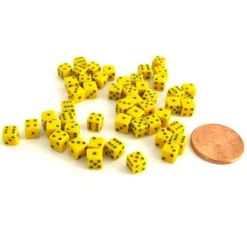Dice-50 Six Sided D6 5mm .197 Inch Die Small Tiny Mini Miniature Yellow Dice - Your Source for Gaming Essentials