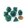 Dice-Acrylic Stardust 7-Die Polyhedral 16mm Dice Set - Green with Blue Numbers - Your Source for Gaming Essentials