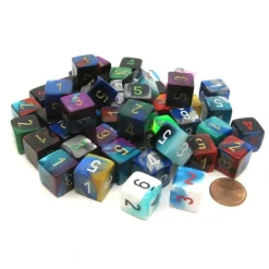 Dice-Bag of 50 Assorted Loose Gemini Polyhedral Numbered 15mm D6 Dice - Your Source for Gaming Essentials