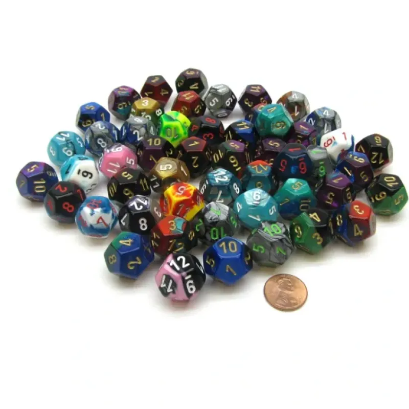 Dice-Bag of 50 Assorted Loose Gemini D12 Chessex Dice - Your Source for Gaming Essentials