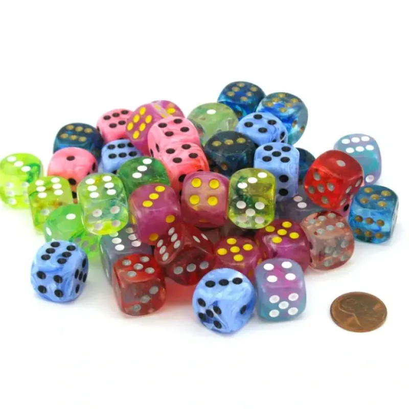 Dice>Bag of 50 Assorted Loose Lab Dice 2 16mm D6 Chessex Dice with Pips - Your Source for Gaming Essentials