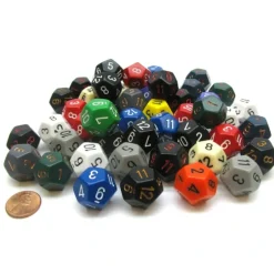 Dice-Bag of 50 Assorted Loose Opaque Polyhedral 18mm D12 Dice - Your Source for Gaming Essentials