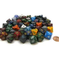 Dice-Bag Of 50 Assorted Loose Speckled Polyhedral 16mm D10 Chessex Dice - Your Source for Gaming Essentials