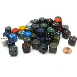 Dice-Bag Of 50 Assorted Loose Speckled 16mm D6 Chessex Dice with Pips - Your Source for Gaming Essentials