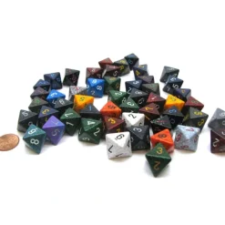 Dice-Bag of 50 Assorted Loose Speckled Polyhedral 15mm D8 Dice - Your Source for Gaming Essentials