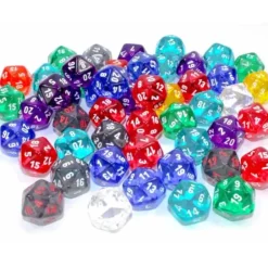 Dice-Bag of 50 Assorted Loose Translucent d20 Dice - Your Source for Gaming Essentials