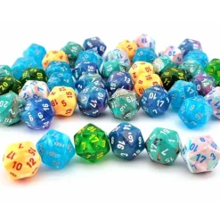 Dice-Bag of 50 d20s Dice Menagerie #10 - Marble, Festive, and Borealis Mix - Your Source for Gaming Essentials