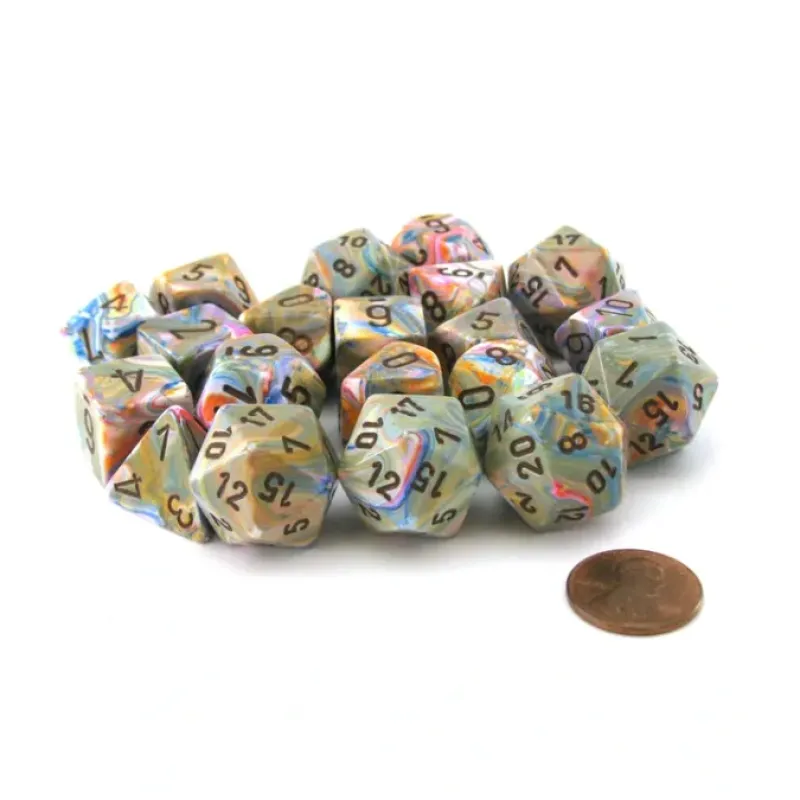 Dice-Bag of 20 Festive Polyhedral Dice - Vibrant with Brown Numbers - Your Source for Gaming Essentials