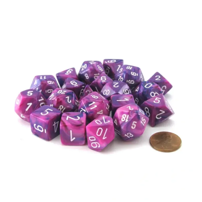 Dice-Bag of 20 Festive Polyhedral Dice - Violet with White Numbers - Your Source for Gaming Essentials