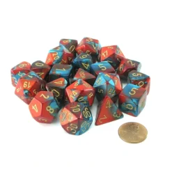 Dice-Bag of 20 Gemini Polyhedral Dice - Red-Teal with Gold Numbers - Your Source for Gaming Essentials