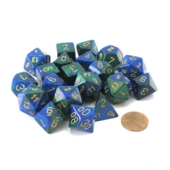 Dice-Bag of 20 Gemini Polyhedral Dice - Blue-Green with Gold Numbers - Your Source for Gaming Essentials
