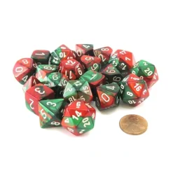 Dice-Bag of 20 Gemini Polyhedral Dice - Green-Red with White Numbers - Your Source for Gaming Essentials