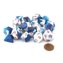 Dice-Bag of 20 Gemini Polyhedral Dice - Astral Blue-White with Red Numbers - Your Source for Gaming Essentials