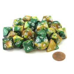 Dice-Bag of 20 Gemini Polyhedral Dice - Gold-Green with White Numbers - Your Source for Gaming Essentials