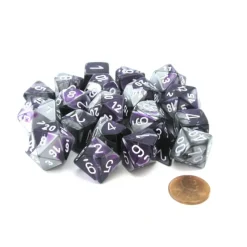 Dice-Bag of 20 Gemini Polyhedral Dice- Purple-Steel with White Numbers - Your Source for Gaming Essentials