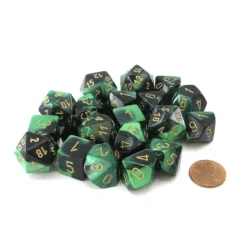 Dice-Bag of 20 Gemini Polyhedral Dice - Black-Green with Gold Numbers - Your Source for Gaming Essentials