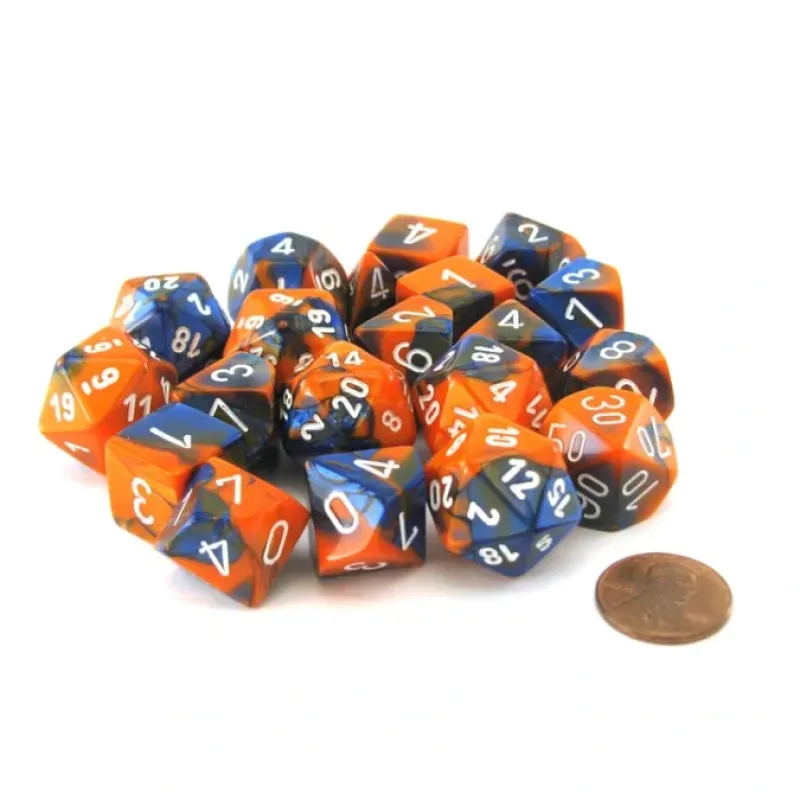 Dice-Bag of 20 Gemini Polyhedral Dice - Blue-Orange with White Numbers - Your Source for Gaming Essentials