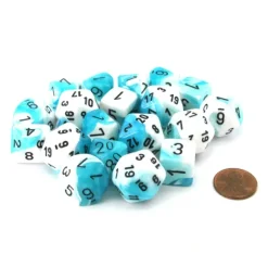 Dice-Bag of 20 Gemini Polyhedral Dice - Teal-White with Black Numbers - Your Source for Gaming Essentials
