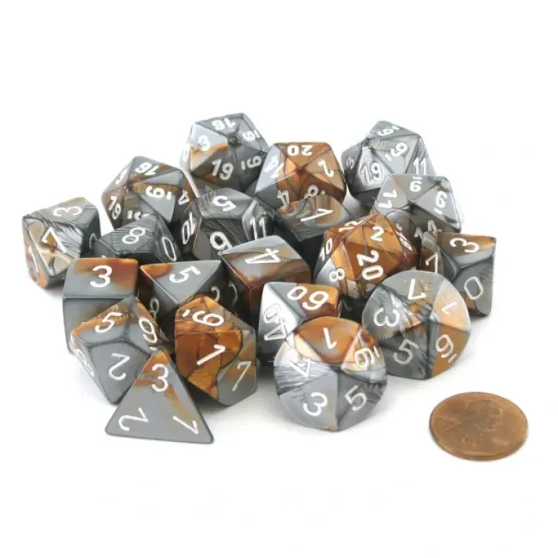 Dice-Bag of 20 Gemini Polyhedral Dice- Copper-Steel with White Numbers - Your Source for Gaming Essentials