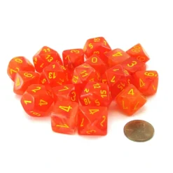 Dice-Bag of 20 Ghostly Glow Polyhedral Dice - Orange with Yellow Numbers - Your Source for Gaming Essentials