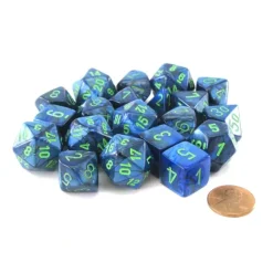 Dice-Bag of 20 Lustrous Polyhedral Dice - Dark Blue with Green Numbers - Your Source for Gaming Essentials