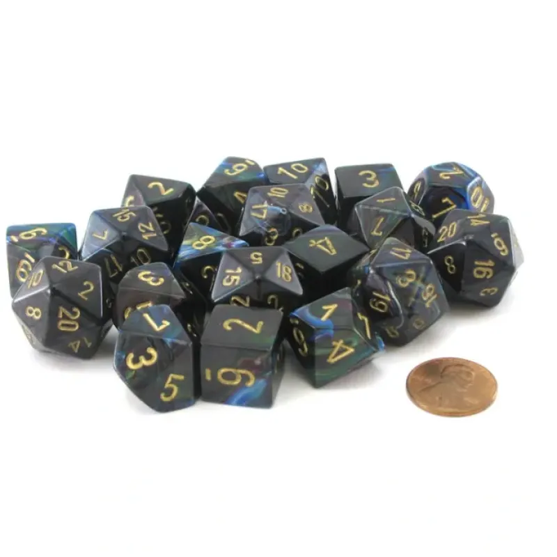 Dice-Bag of 20 Lustrous Polyhedral Dice - Shadow with Gold Numbers - Your Source for Gaming Essentials
