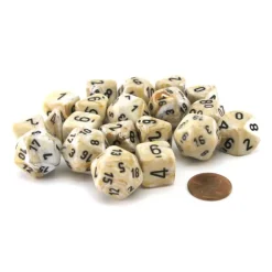 Dice-Bag of 20 Marble Polyhedral Dice - Ivory with Black Numbers - Your Source for Gaming Essentials