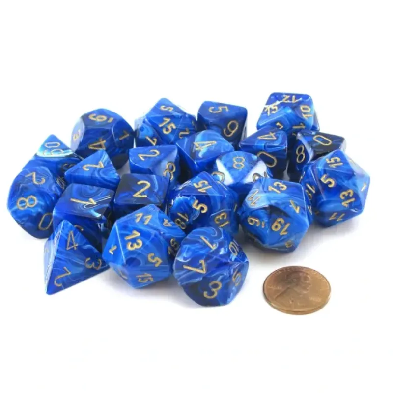 Dice-Bag of 20 Vortex Polyhedral Dice - Blue with Gold Numbers - Your Source for Gaming Essentials