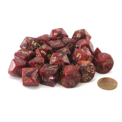 Dice-Bag of 20 Vortex Polyhedral Dice - Burgundy with Gold Numbers - Your Source for Gaming Essentials