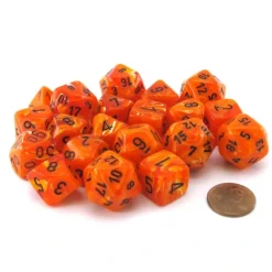 Dice-Bag of 20 Vortex Polyhedral Dice - Orange with Black Numbers - Your Source for Gaming Essentials