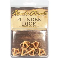 Dice-Blood & Plunder Set of 6 Ivory D10 Dice - Bone White with Skull and Crossbones - Your Source for Gaming Essentials