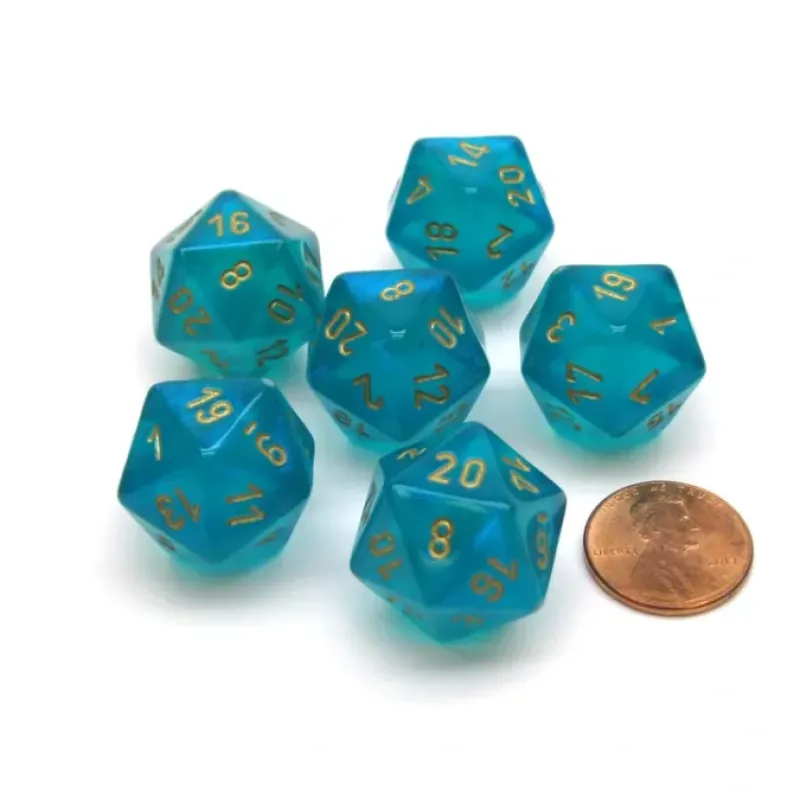 Dice-Borealis 20 Sided D20 Chessex Dice, 6 Pieces - Teal with Gold Numbers - Your Source for Gaming Essentials