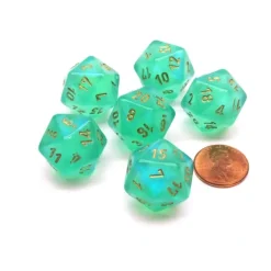 Dice-Borealis 20 Sided D20 Chessex Dice, 6 Pieces - Light Green with Gold Numbers - Your Source for Gaming Essentials