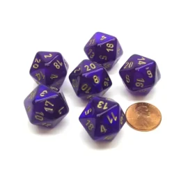 Dice-Borealis 20 Sided D20 Chessex Dice, 6 Pieces - Royal Purple with Gold Numbers - Your Source for Gaming Essentials