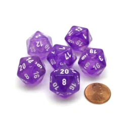 Dice-Borealis 20 Sided D20 Chessex Dice, 6 Pieces - Purple with White Numbers - Your Source for Gaming Essentials