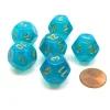 Dice-Borealis 18mm 12 Sided D12 Chessex Dice, 6 Pieces - Teal with Gold - Your Source for Gaming Essentials