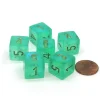 Dice-Borealis 15mm 6 Sided D6 Chessex Dice, 6 Pieces - Light Green with Gold Numbers - Your Source for Gaming Essentials