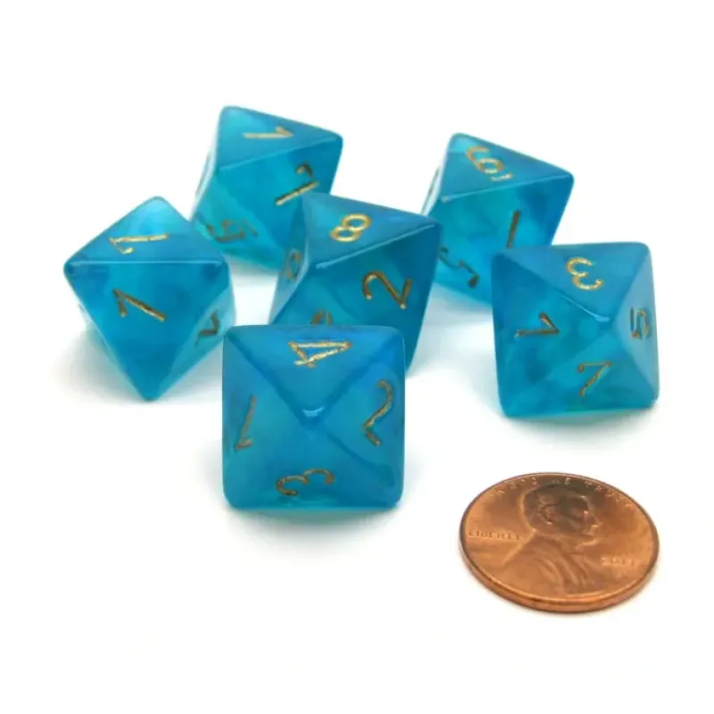 Dice-Borealis 15mm 8 Sided D8 Chessex Dice, 6 Pieces - Teal with Gold - Your Source for Gaming Essentials