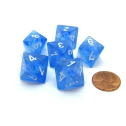 Dice-Borealis 15mm 8 Sided D8 Chessex Dice, 6 Pieces - Sky Blue with White - Your Source for Gaming Essentials
