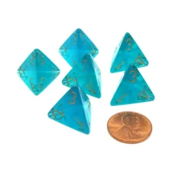 Dice-Borealis 18mm 4 Sided D4 Chessex Dice, 6 Pieces - Teal with Gold - Your Source for Gaming Essentials