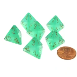 Dice-Borealis 18mm 4 Sided D4 Chessex Dice, 6 Pieces - Light Green with Gold - Your Source for Gaming Essentials