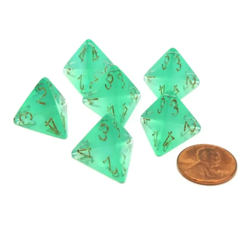 Dice-Borealis 18mm 4 Sided D4 Chessex Dice, 6 Pieces - Light Green with Gold - Your Source for Gaming Essentials