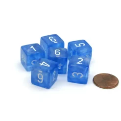 Dice-Borealis 15mm 6 Sided D6 Chessex Dice, 6 Pieces - Sky Blue with White Numbers - Your Source for Gaming Essentials
