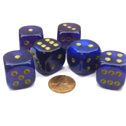 Dice>Borealis 20mm Big D6 Chessex Dice, 6 Pieces - Royal Purple with Gold Pips - Your Source for Gaming Essentials
